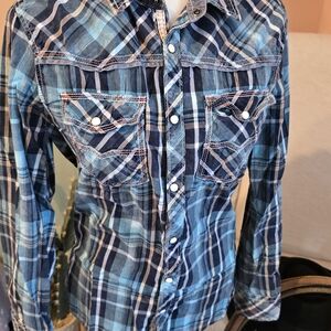 BKE Blue Plaid Casual Button Down Shirt